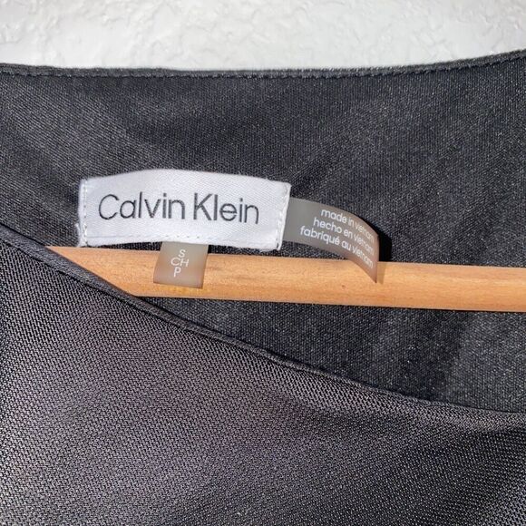 Calvin Klein Women's Asymmetric Hem Ruched Midi Black Sheath Dress Small - Picture 6 of 14